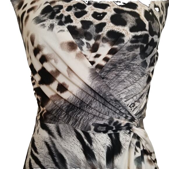 Laudrew Woman's Career Casual Party Animal Print Sheath Dress Twisted Waist Sz 2 - Picture 3 of 10